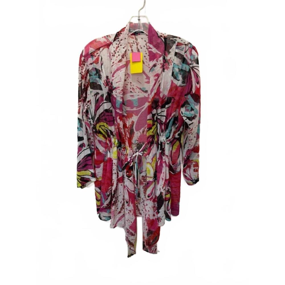 NEW CHERYL NASH women's tiki print tie front top in multicolor